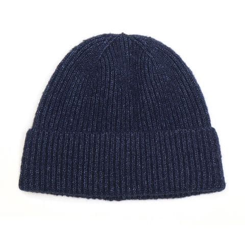 RECYCLED BLEND KNITTED BRIGHT NAVY BEANIE HAT (1)