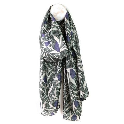 RECYCLED GREY MIX SILKY DOTTY VINE PRINT SCARF
