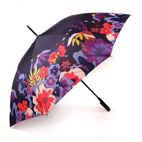 RECYCLED NAVY AND FLORAL PRINT EGDE UMBRELLA