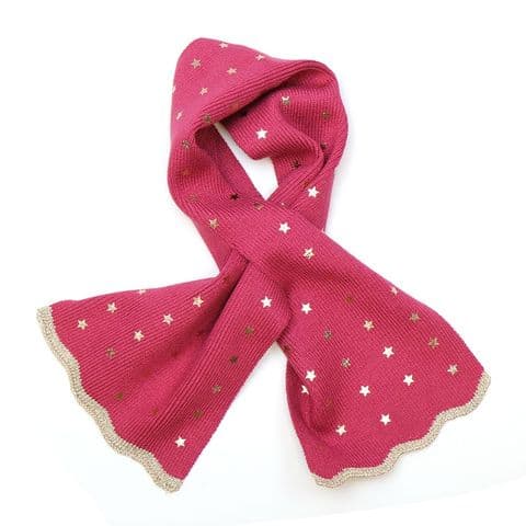 RECYCLED RASPBERRY METALLIC STARS PULL THROUGH SCARF