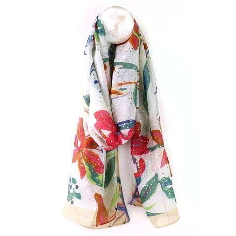 RECYCLED RED MIX TROPICAL FLORAL SCARF
