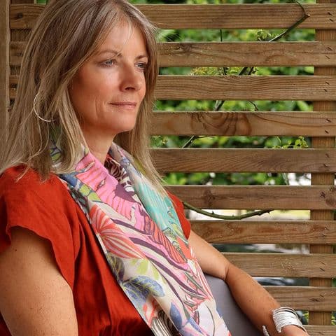 RECYCLED SILKY BRIGHT TROPICAL LEAF PRINT SCARF