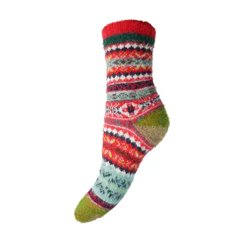 RED AND GREEN PATTERNED WOOL BLEND SOCKS
