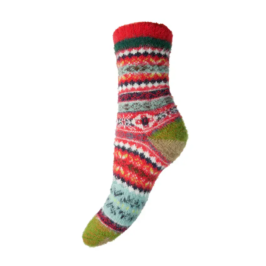 RED AND GREEN PATTERNED WOOL BLEND SOCKS