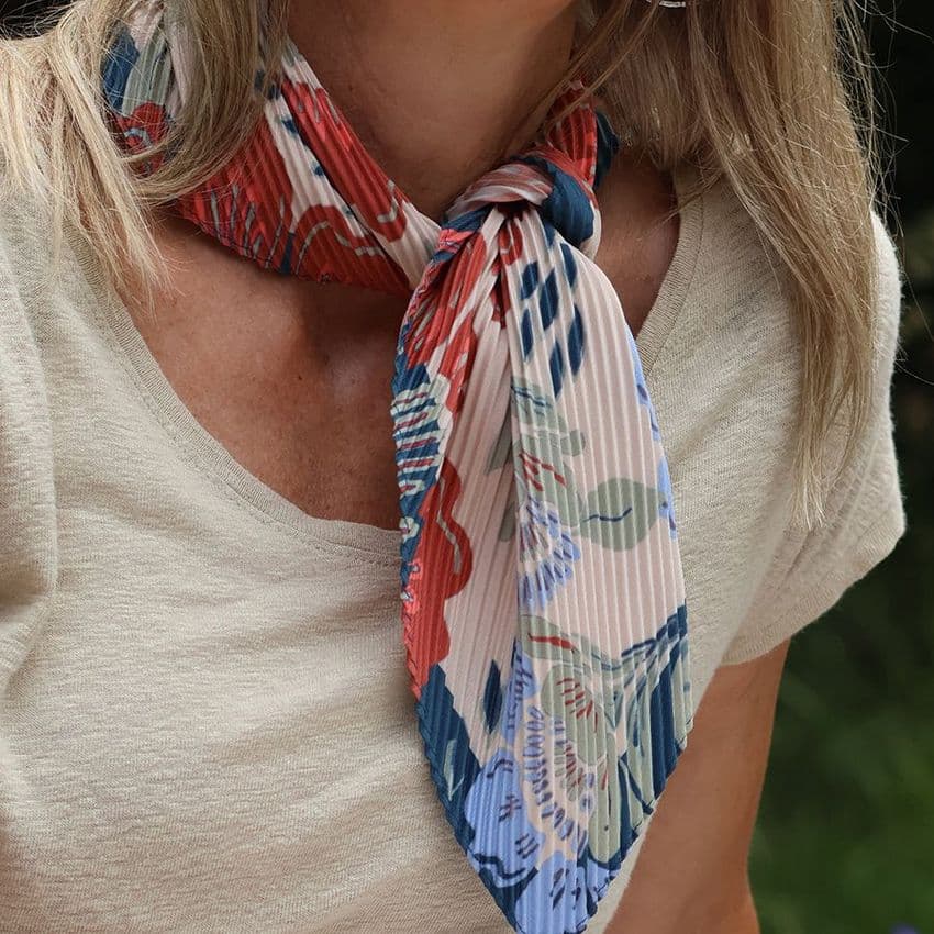 RED/ BLUE FLORAL RECYCLED CRINKLE SCARF