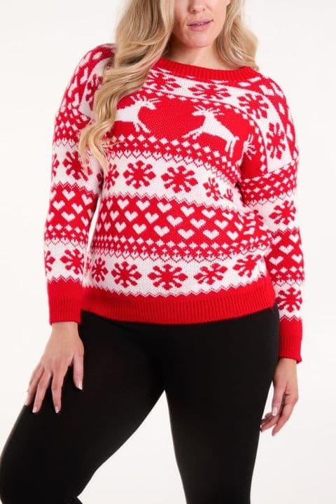 REINDEER & SNOWFLAKE FAIRSILE JUMPER RED