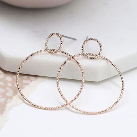 ROSE GOLD DOUBLE TEXTURE HOOP STUD EARRINGS