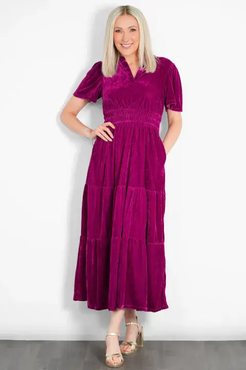 ROXY TIERED MAXI DRESS VELVET BERRY