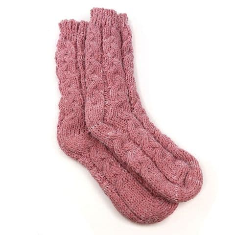 SALMON PINK CHUNKY CABLE KNIT SOCKS
