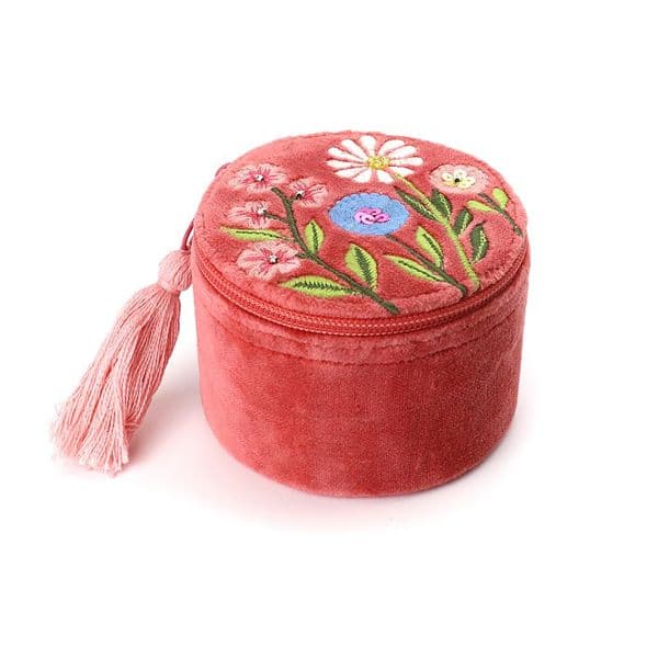 SALMON PINK VELVET MEADOW TRINKET BOX