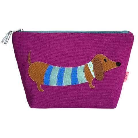 SAUSAGE DOG WIDE COSMETIC PURSE IN CERISE