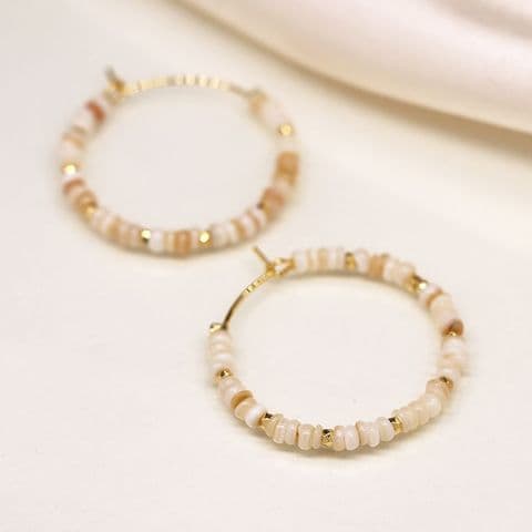 SEED PEARL, BEAD & FAUX GOLD HOOP & PEBBLE EARRINGS