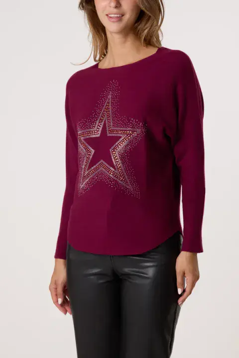 SEQUIN STAR FINE KNIT JUMPER BLK