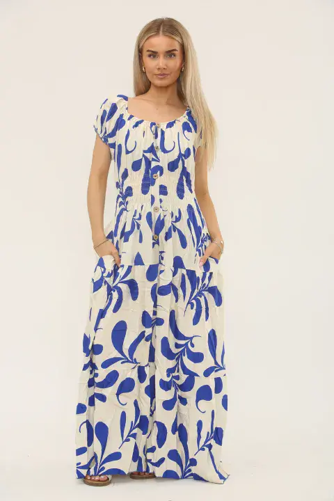 SHADOW PRINT BUTTON DETAIL MAXI