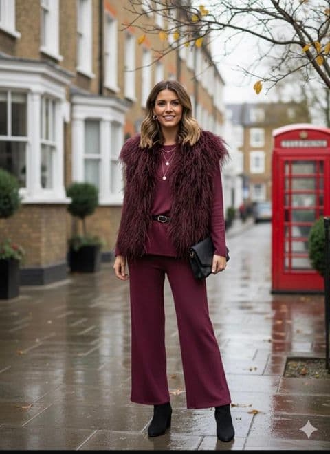 SHAGGY FUR WAIST COAT BERRY