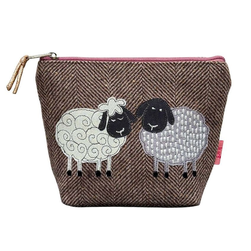 SHEEP COSMETIC PURSE IN CHOCOLATE SPARKLE HERRINGBONE