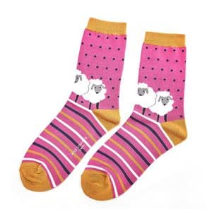 SHEEP FRIENDS STRIPE SOCKS HOT PINK