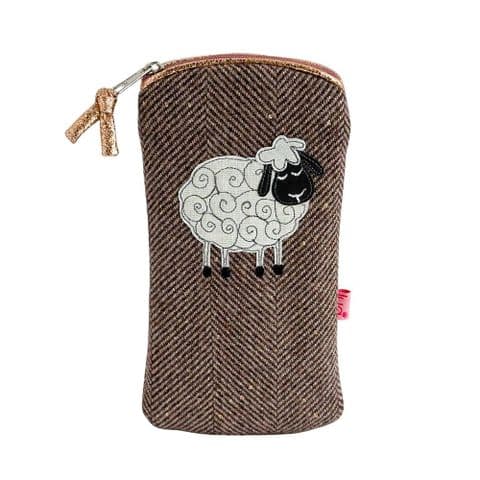SHEEP GLASSES PURSE IN CHOCOLATE SPARKLE HERRINGBONE