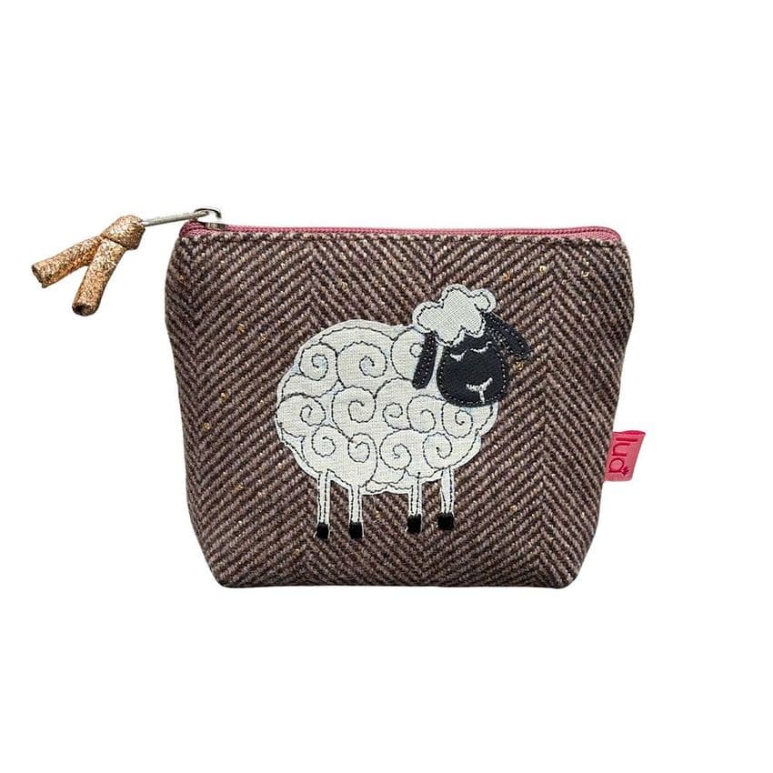 SHEEP MINI PURSE IN CHOCOLATE SPARKLE HERRINGBONE