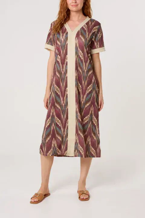 SHIMMER IKAT SHORT SLEEVE MIDI DRESS