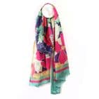 SILKY BLUE & PINK BOLD FLORAL PRINT RECYCLED YARN SCARF