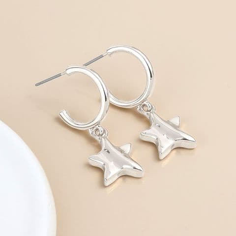 SILVER C HOOP & WAVE STAR EARRINGS