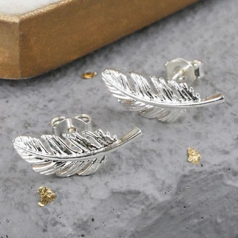 SILVER FEATHER STUD EARRINGS