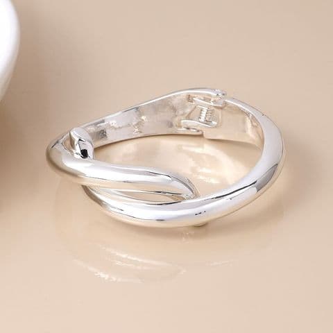 SILVER PLATE CROSSOVER HINGED BANGLE