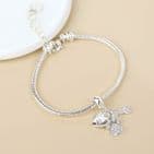 SILVER PLATE CRYSTAL PAW/ BONE/ & HEART PRINT CHARM BRACELET