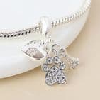 SILVER PLATE CRYSTAL PAW/ BONE/ & HEART PRINT CHARM BRACELET