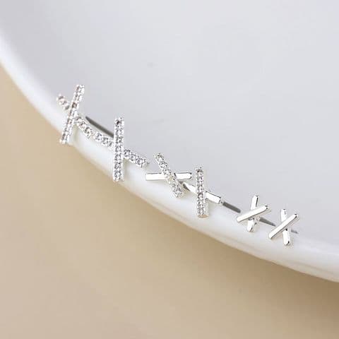 SILVER PLATE CRYSTAL TRIPLE X STUD SET