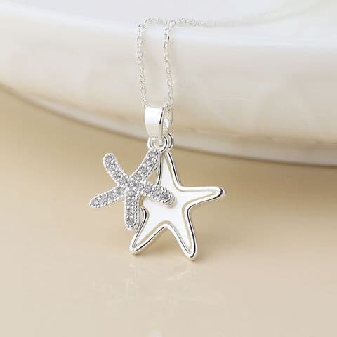 SILVER PLATE DOUBLE STARFISH NECKLACE