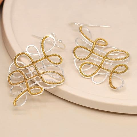 SILVER PLATED & BLACK BEAD CURVED CALLIGRAPHY STYLE EARRINGS