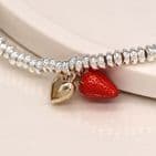SILVER PLATED BRACELET W STRAWERRY & GOLD HEART