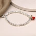 SILVER PLATED BRACELET W STRAWERRY & GOLD HEART
