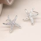 SILVER PLATED CRYSTAL STARFISH STUDS