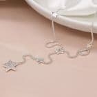 SILVER PLATED MULTI STAR LARIAT NECKLACE WITH CRYSTAL DETAIL