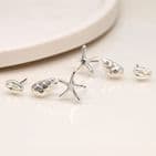 SILVER PLATED OCEAN INSPIRED TRIPLE EARRINGS SET