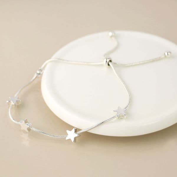 SILVER PLATED SNAKE CHAIN AND STARS ADJUSTABLE BRACELET