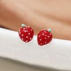 SILVER PLATED STRAWBERRY & FLOWER TRIPLE STUD SET
