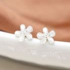 SILVER PLATED STRAWBERRY & FLOWER TRIPLE STUD SET