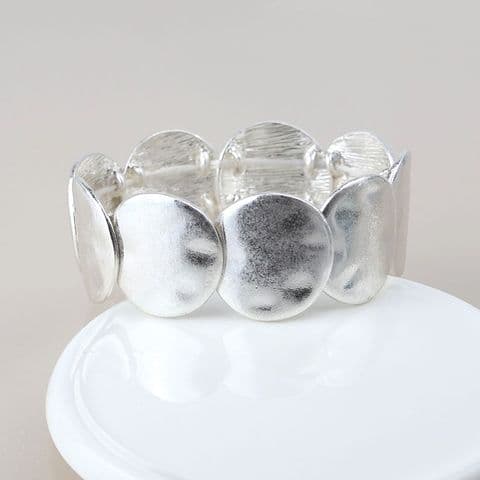 SILVER PLATED WORN DISC STRETCH BRACELET