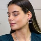 SILVER PLATED WORN OPEN STAR EARRINGS