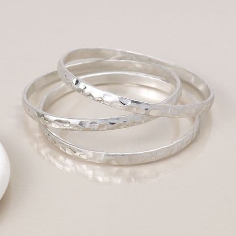 SILVER PLATED WORN TRIPLE BANGLE SET
