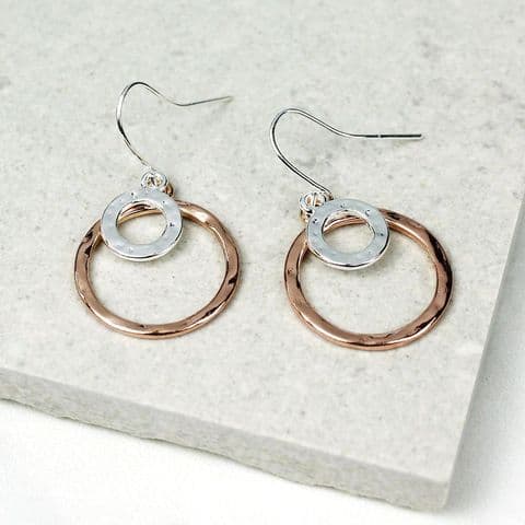 SILVER/ROSE GOLD DOUBLE HOOP EARRINGS