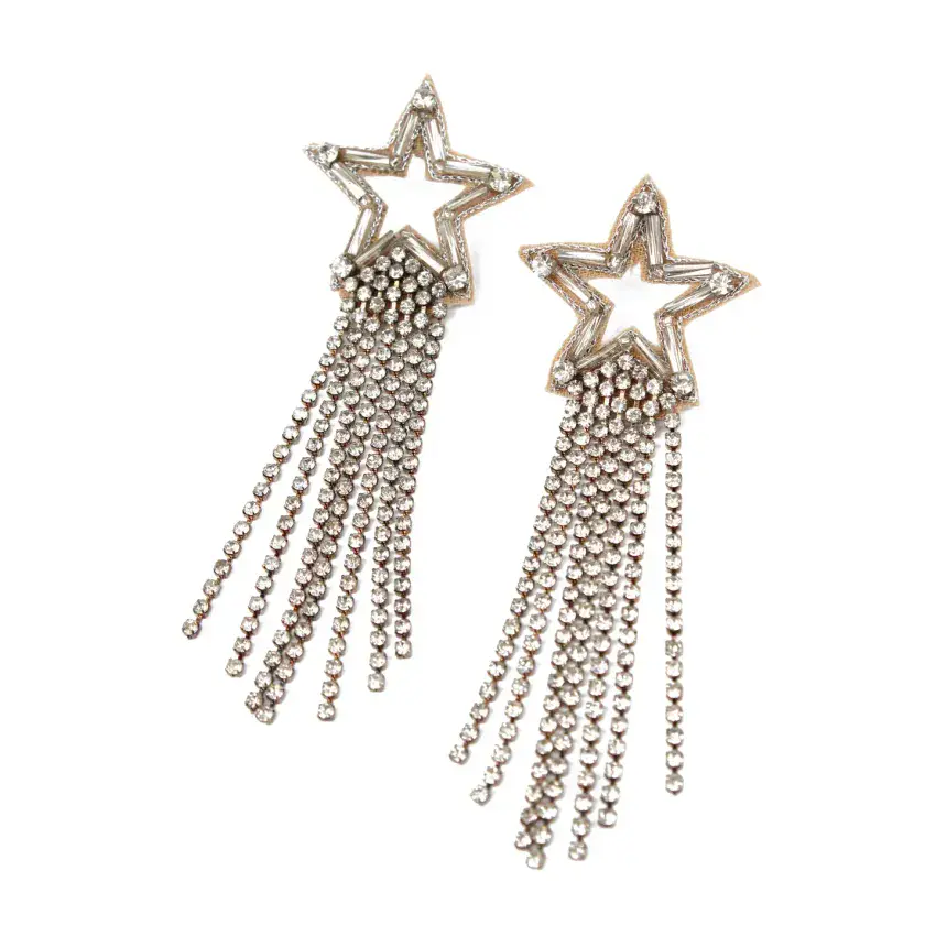 SILVER SHOOTING STAR BEADED DROP EARRINGS