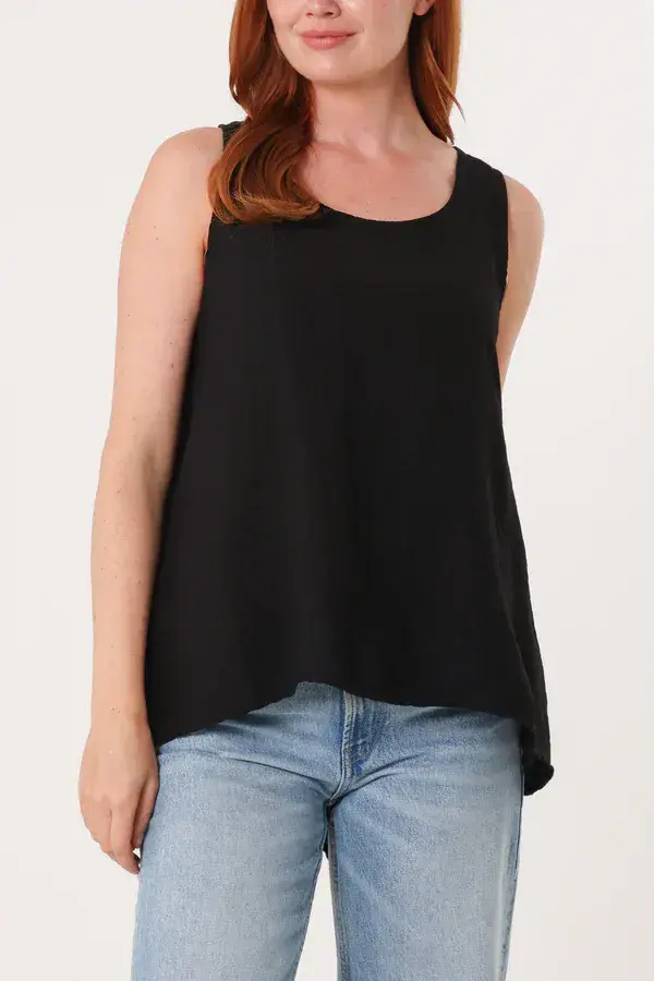 SLEEVELESS SCOOP NECK TOP W/ BACK BUTTONS