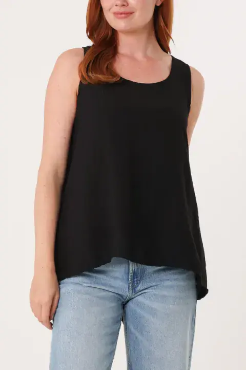 SLEEVELESS SCOOP NECK TOP W/ BACK BUTTONS