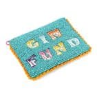 SMALL AQUA BEADED GIN FUND POM POM PURSE