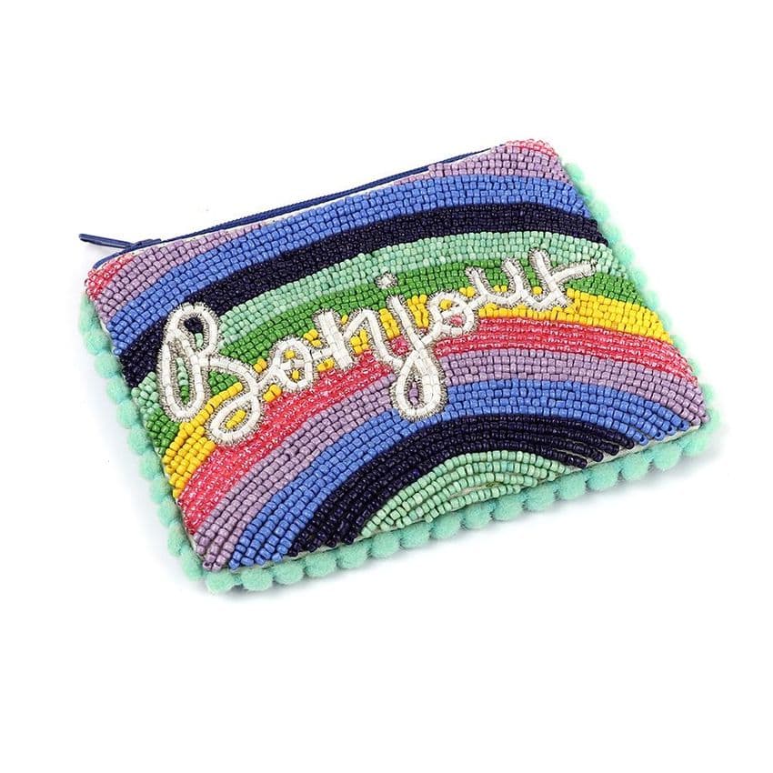 SMALL BEADED RAINBOW BONJOUR POM POM PURSE